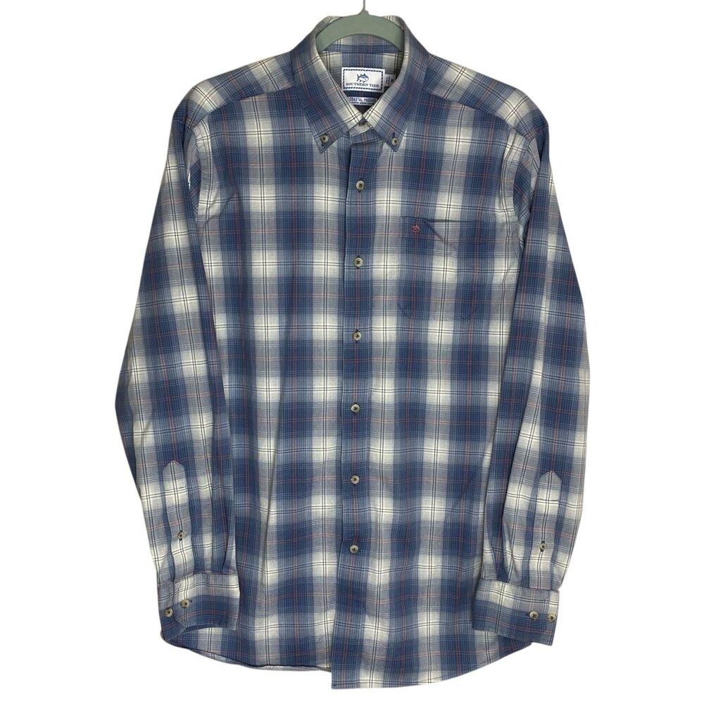 Southern Tide Shirt Mens M Blue Plaid Coastal Passage Long Sleeve Button Down
